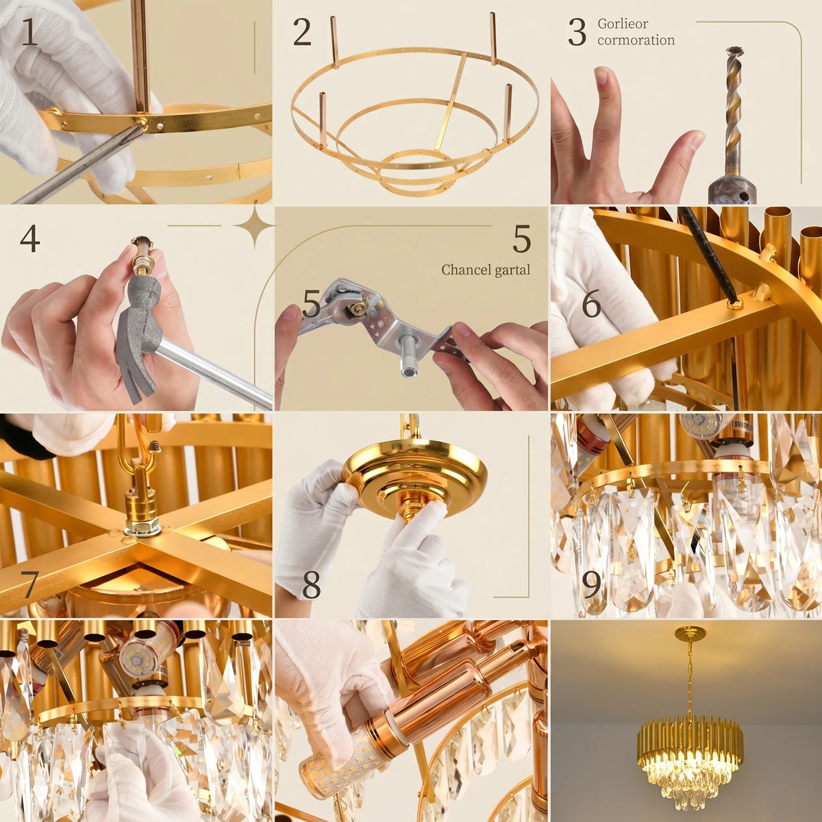 Modern Gold 3-Tier K9 Crystal Chandelier | 5-Light Luxury Ceiling Light