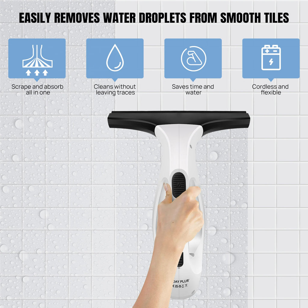 Cordless Rechargeable Window Vacuum Cleaner – 2-in-1 Squeegee & Microfibre Scrubber