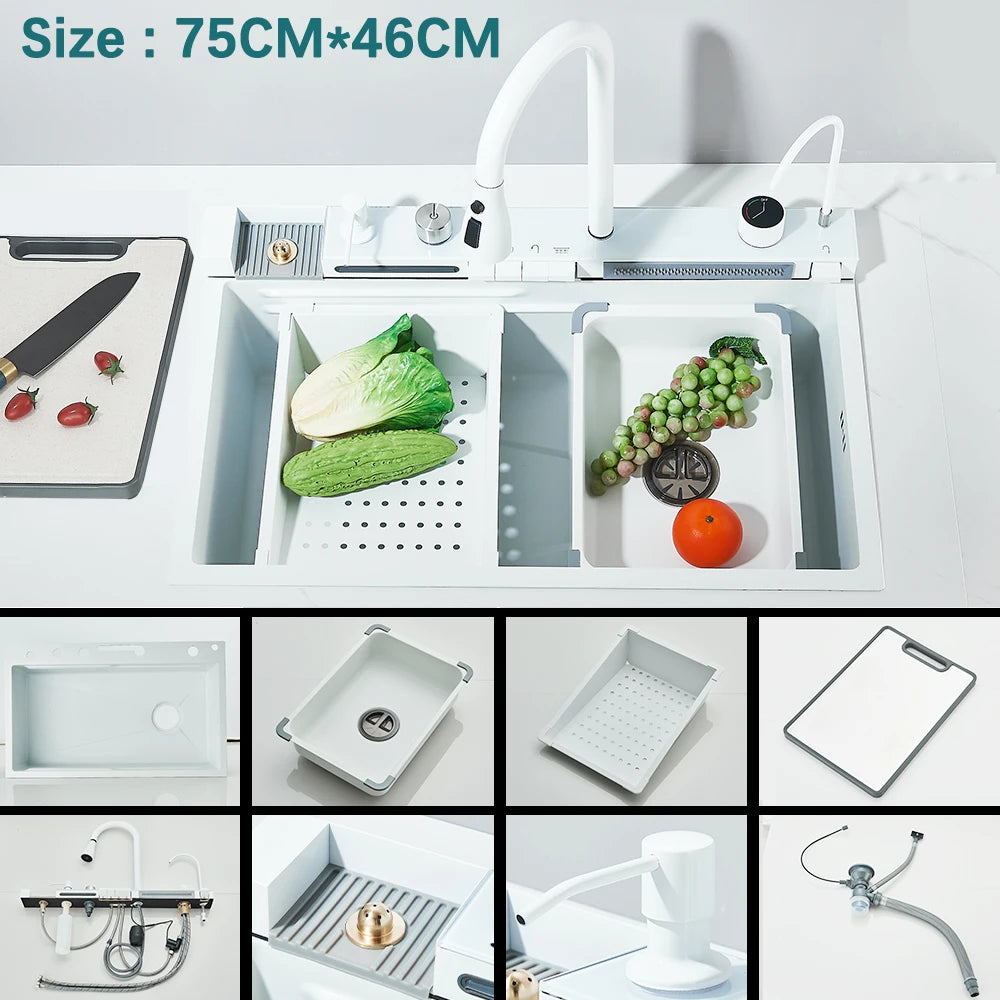 304 Stainless Steel Waterfall Kitchen Sink with Digital Display