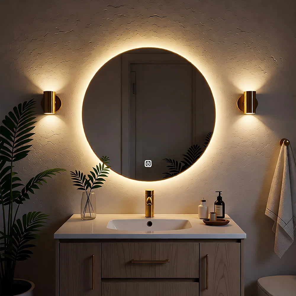 Round LED Bathroom Mirror 50cm | Backlit Vanity Mirror with Dimmable Lights