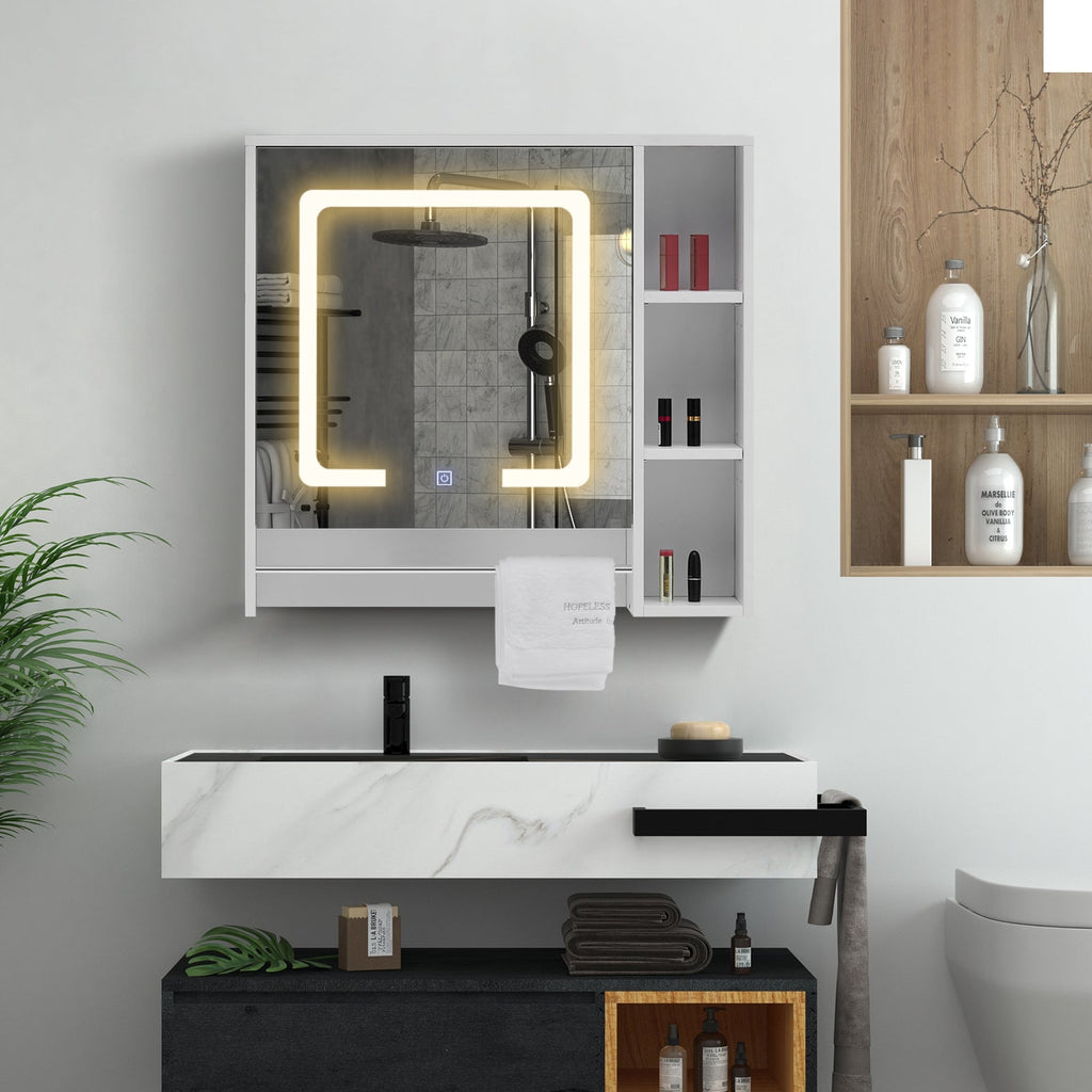 Tavion LED Mirror Cabinet | 1 Door | 3 Shelves + 2 Hidden | Touch Control | White