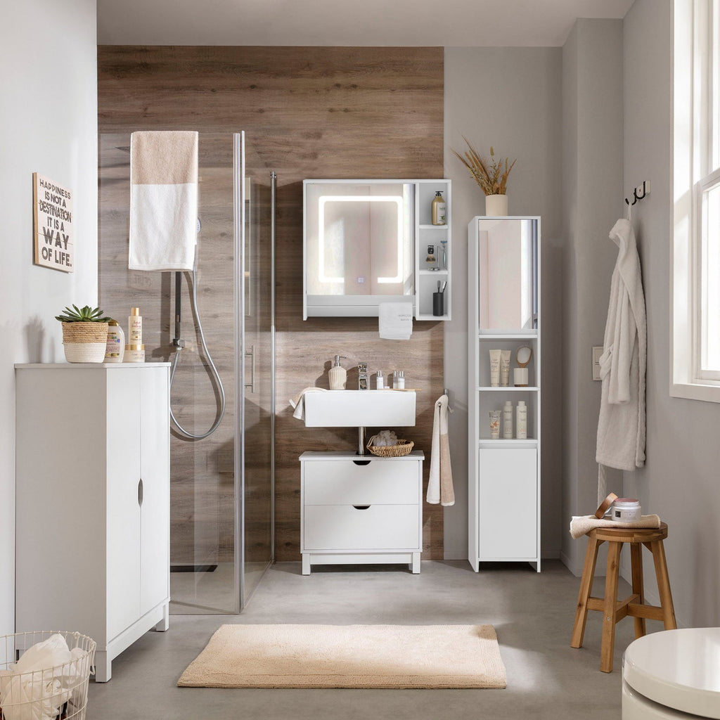 Tavion LED Mirror Cabinet | 1 Door | 3 Shelves + 2 Hidden | Touch Control | White