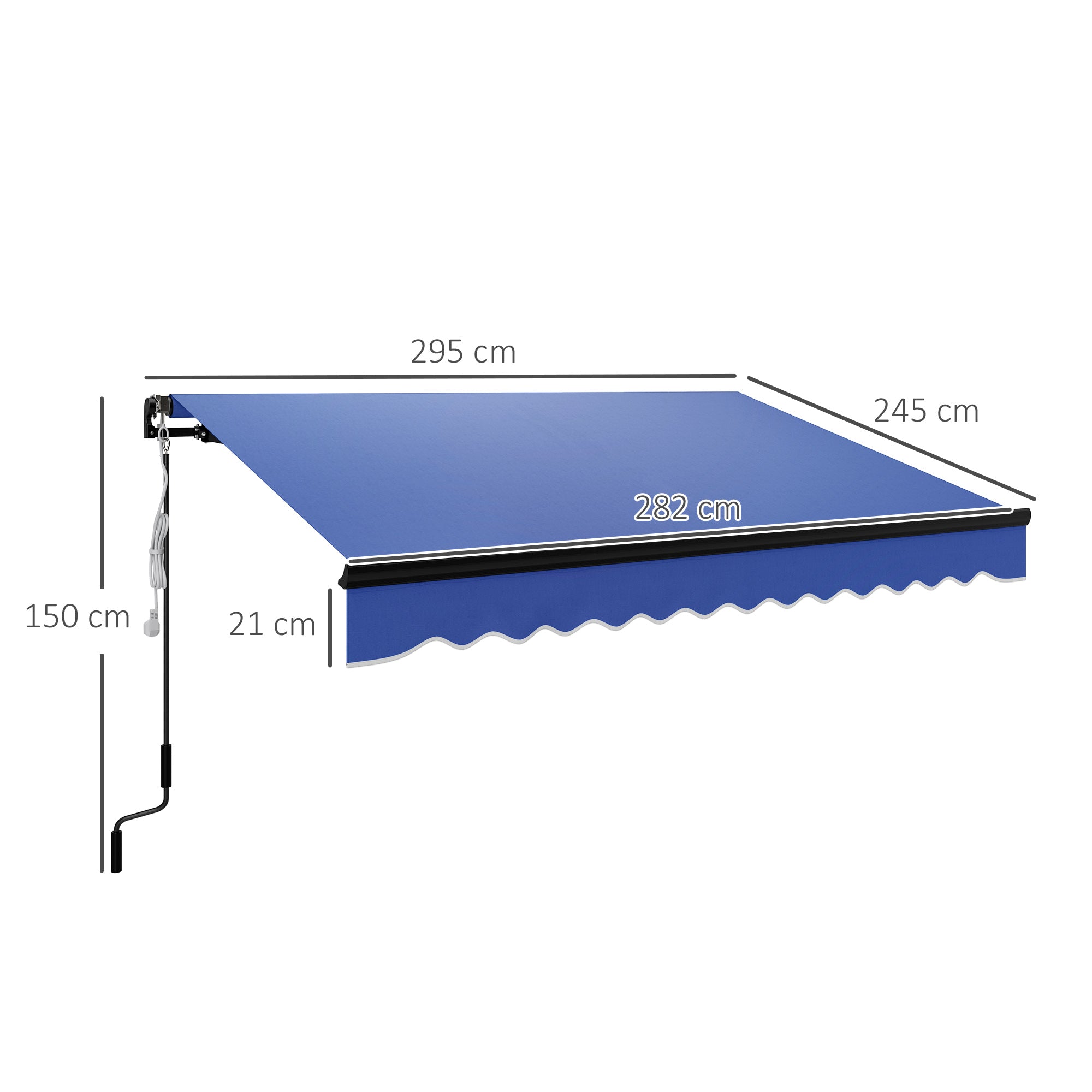 Electric Retractable Patio Awning with LED Lighting | Remote Control | 295x245cm | Blue