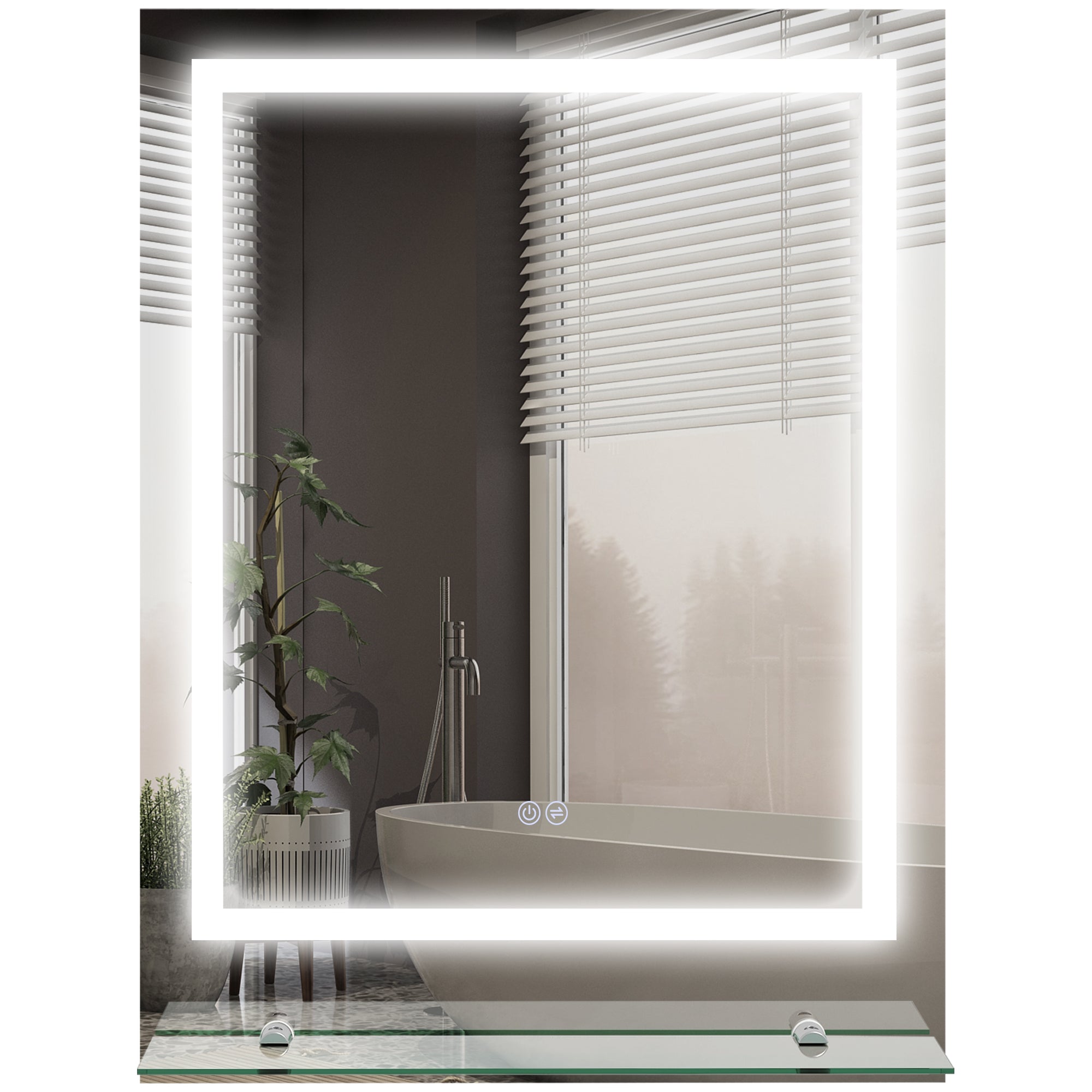 Luxury LED Bathroom Mirror with Smart Touch, Anti-Fog & Shelf 80x60cm