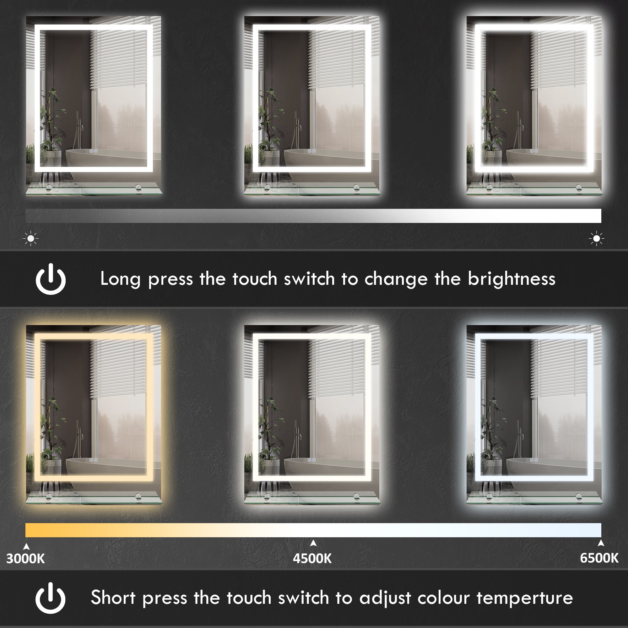 Luxury LED Bathroom Mirror with Smart Touch, Anti-Fog & Shelf 80x60cm