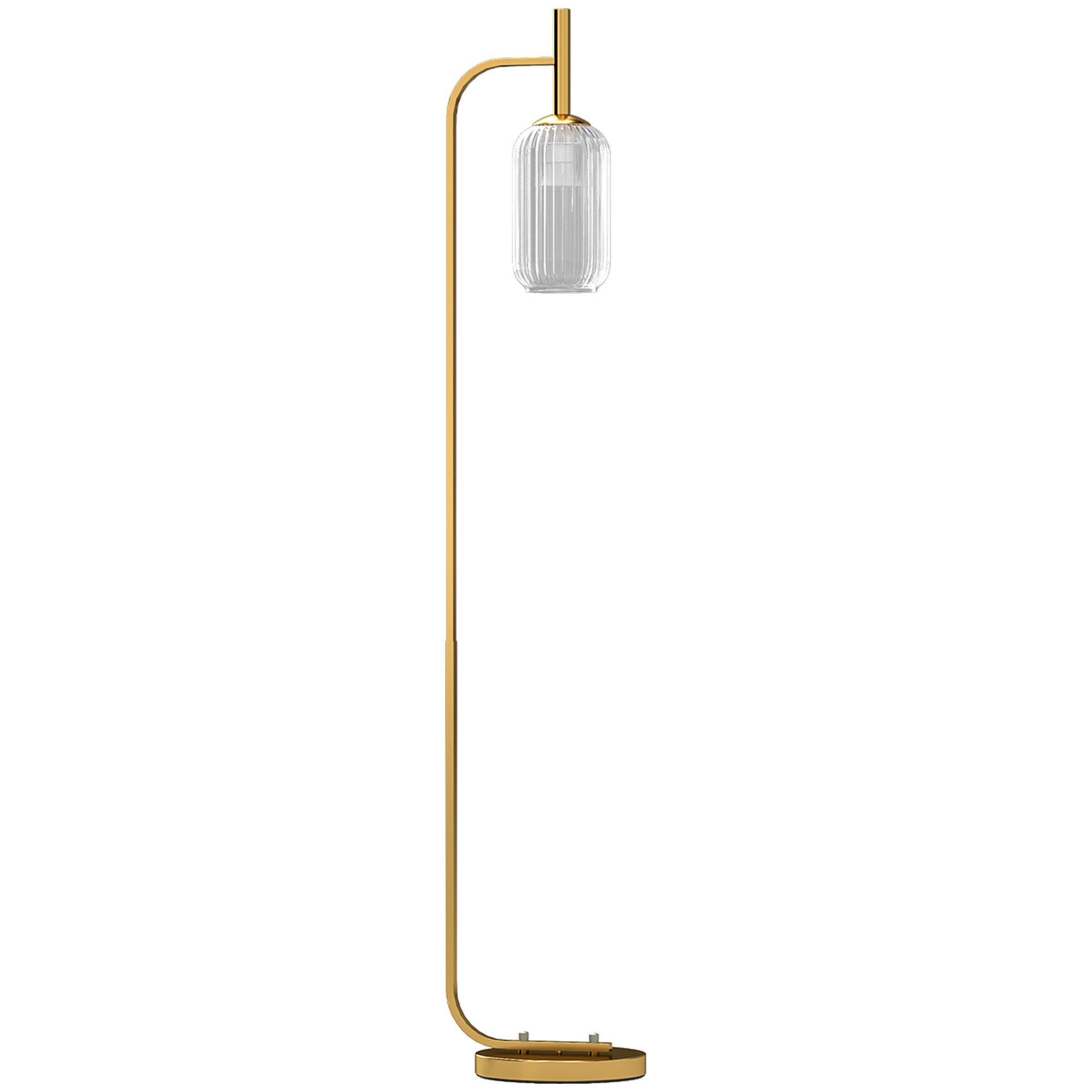 Gold Glass Floor Lamp | 3D Textured Shade | E27 | Foot Switch | 152cm | Gold Tone