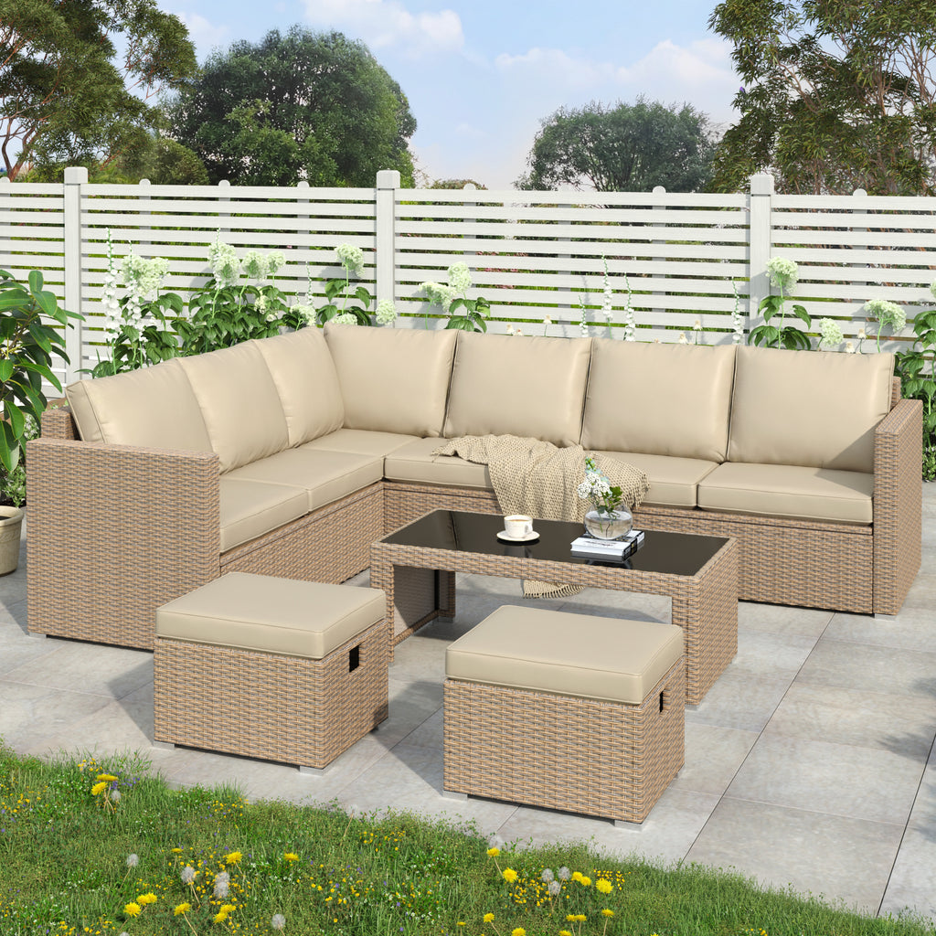 Luxury Rattan Garden Corner Sofa Set with Coffee Table