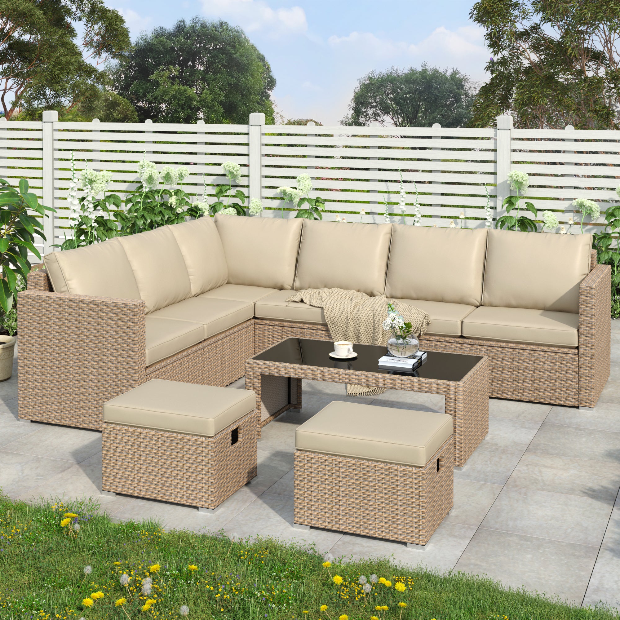 Luxury Rattan Garden Corner Sofa Set with Coffee Table