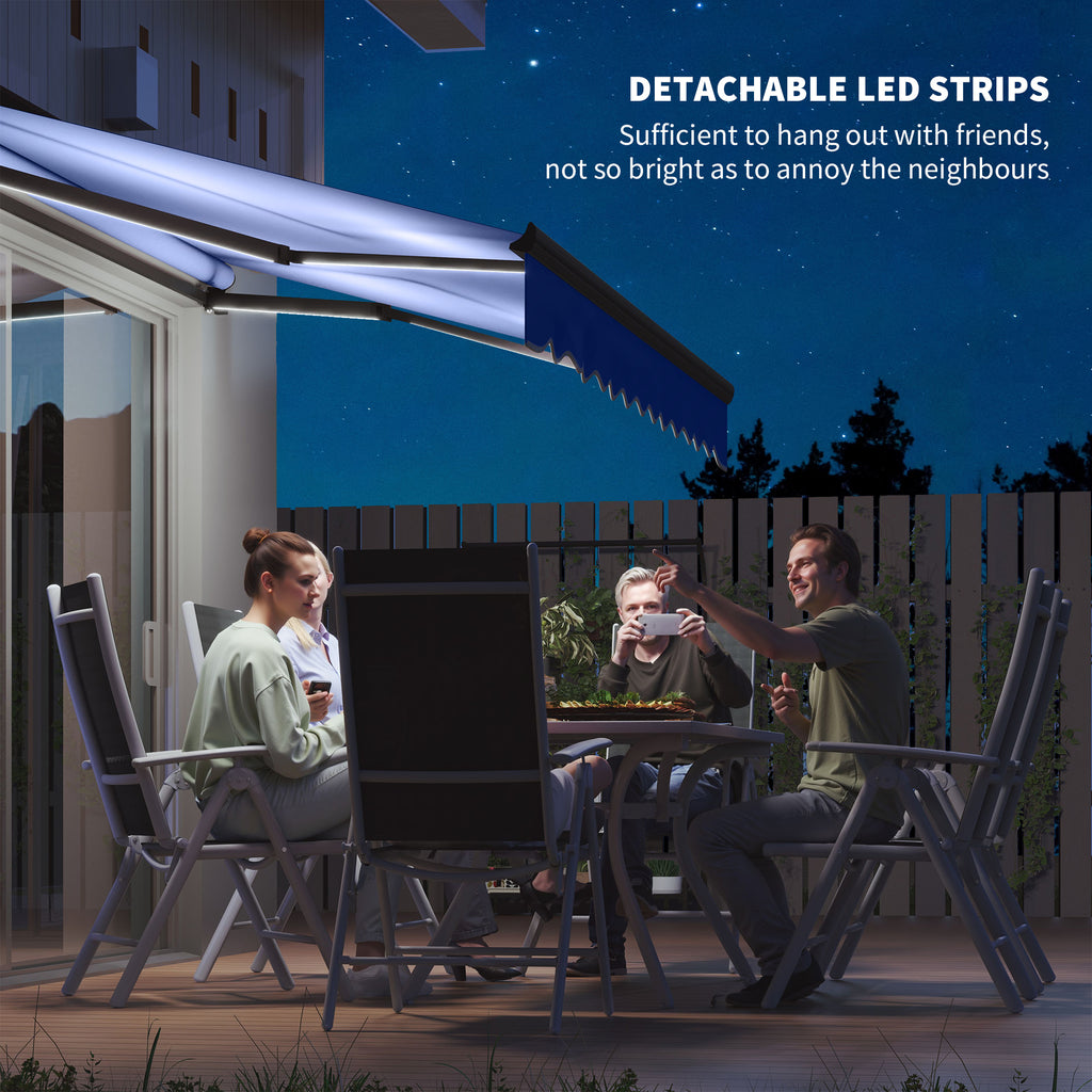 Electric Retractable Patio Awning with LED Lighting | Remote Control | 295x245cm | Blue