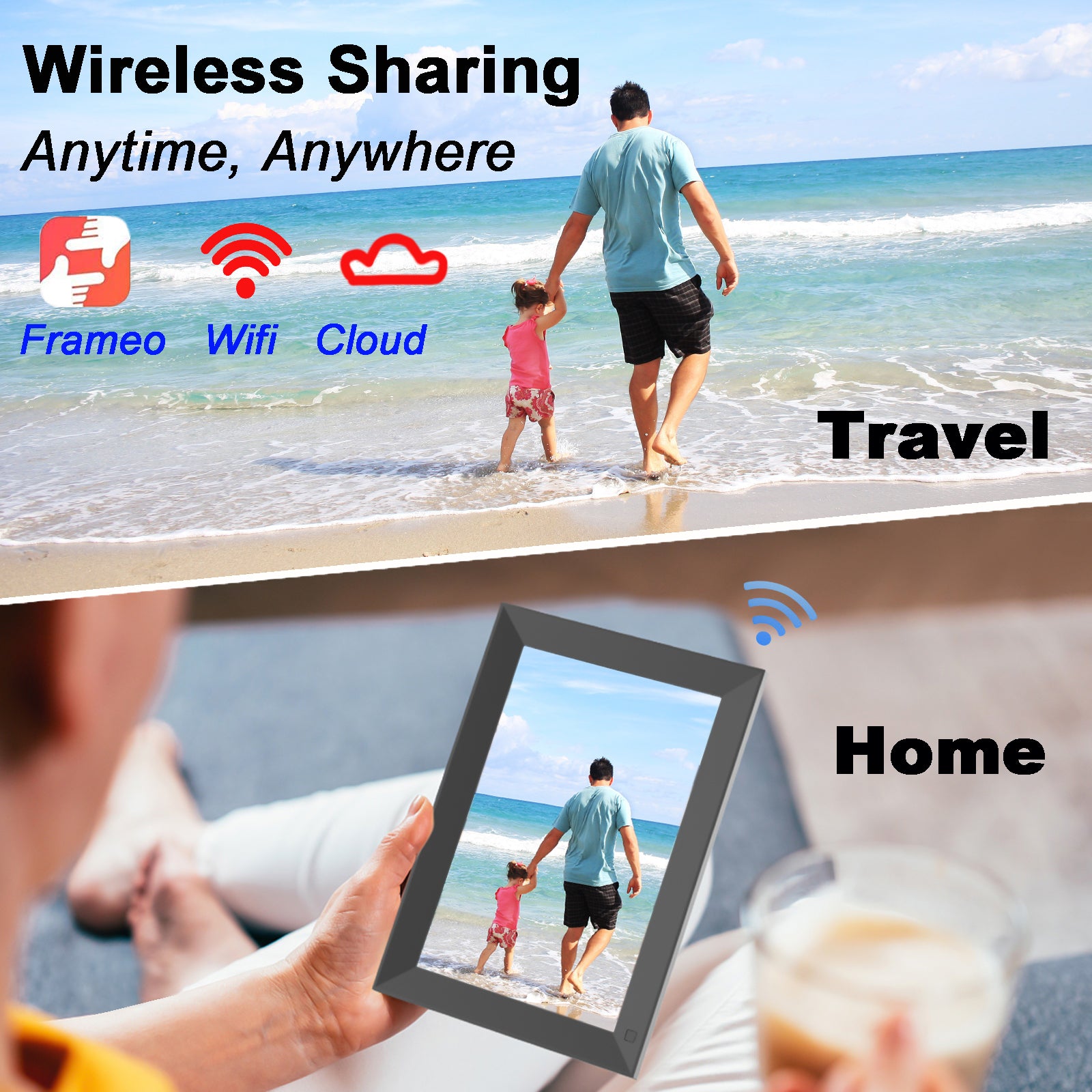 Smart WiFi Digital Photo Frame 10.1" IPS Touchscreen 16GB
