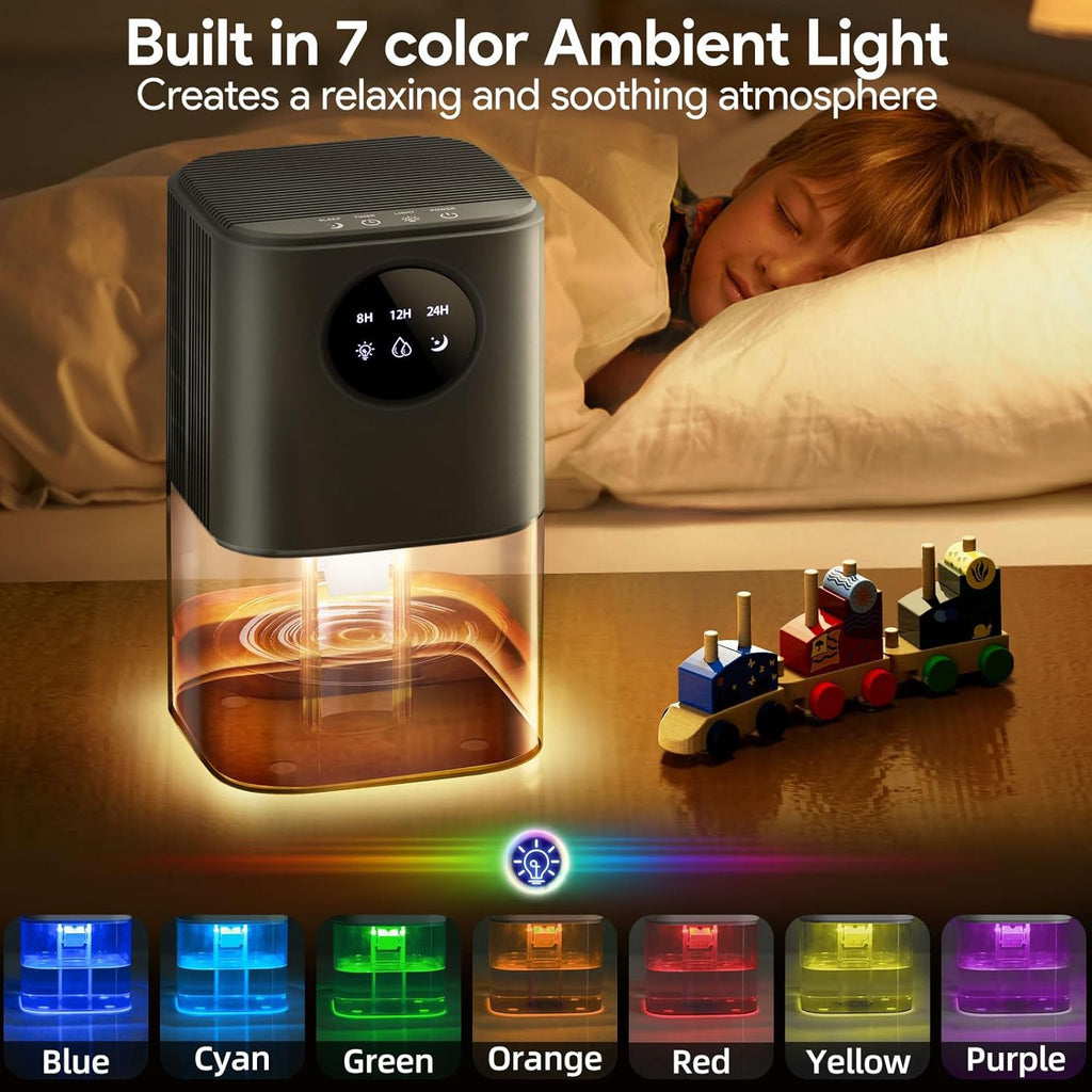 Ultra Quiet Portable Dehumidifier 1.7L with Timer & Night Light