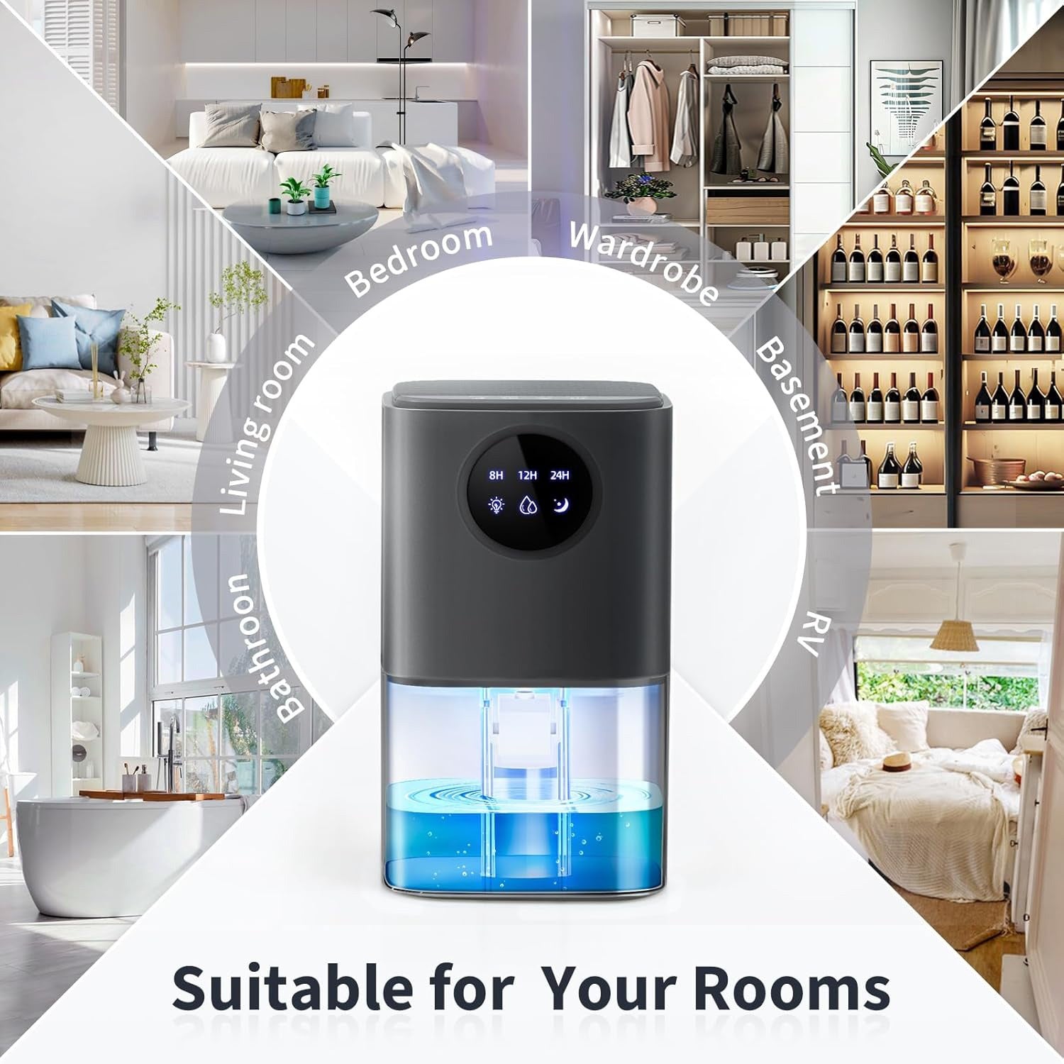 Ultra Quiet Portable Dehumidifier 1.7L with Timer & Night Light