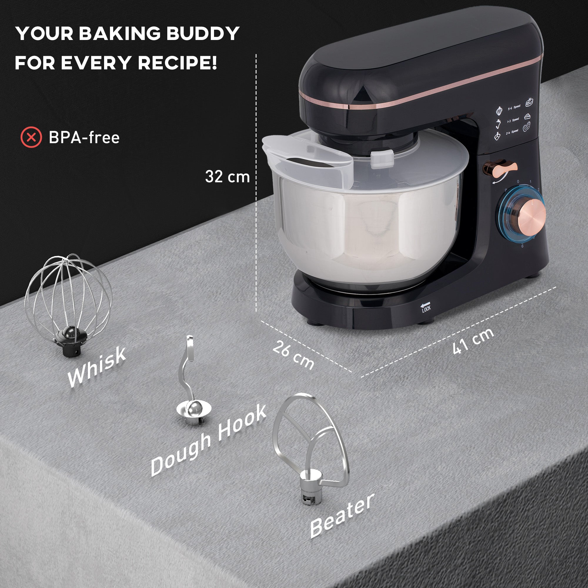 Premium 5L Stand Mixer with Stainless Steel Bowl