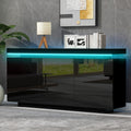 High Gloss LED Sideboard | 2 Doors & 3 Drawers | Push-to-Open | 140cm | Black