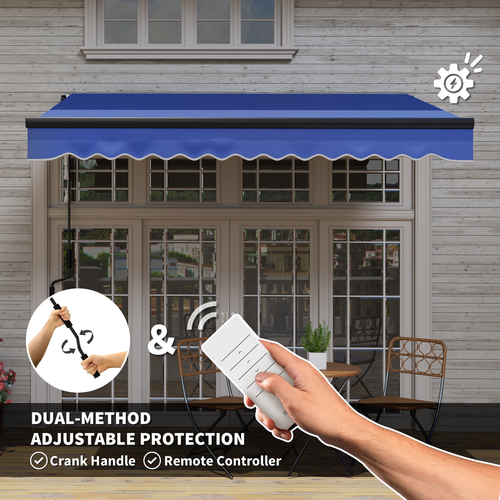 Electric Retractable Patio Awning with LED Lighting | Remote Control | 295x245cm | Blue