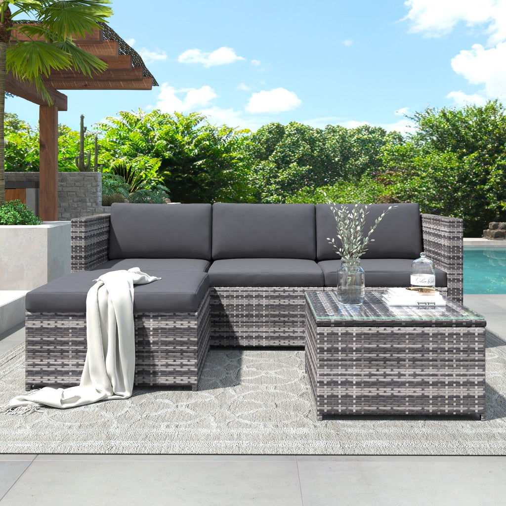 Premium PE Rattan Garden Lounge Set - 3 Piece Patio Furniture