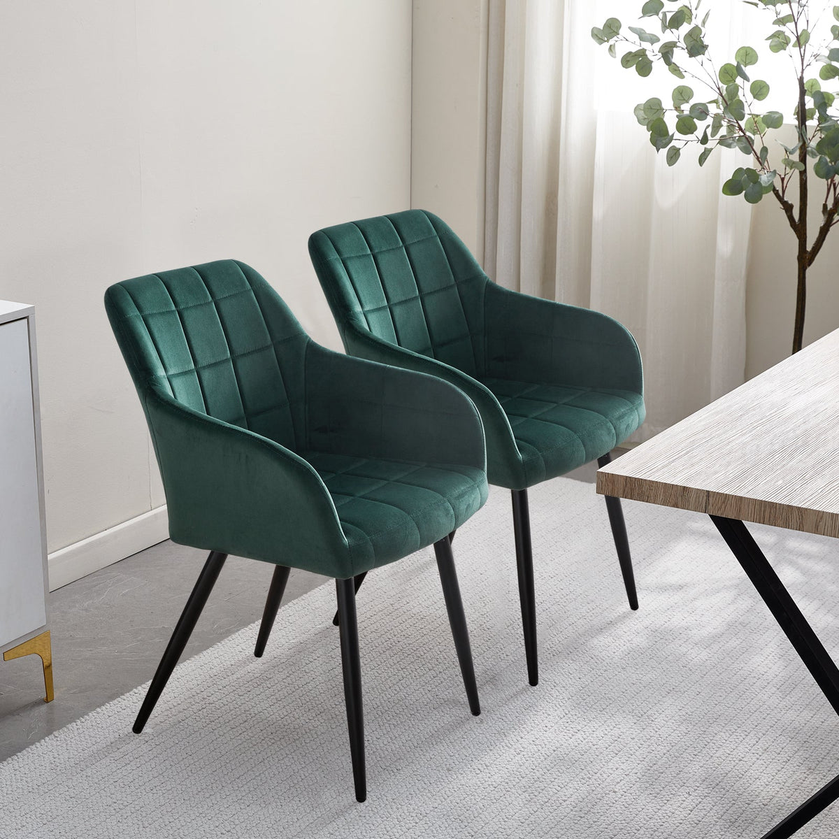 Bloor Velvet Dining Chairs | Set of 2 | Curved Arms | Black Metal Legs | 5 Colours