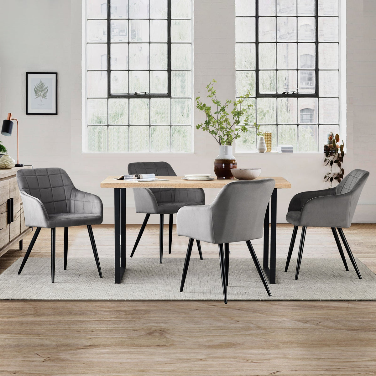 Bloor Velvet Dining Chairs | Set of 2 | Curved Arms | Black Metal Legs | 5 Colours