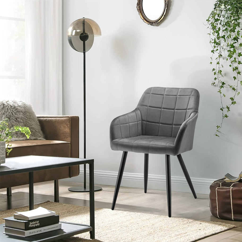 Bloor Velvet Dining Chairs | Set of 2 | Curved Arms | Black Metal Legs | 5 Colours