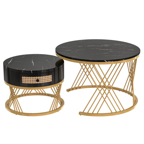 Modern Marble Effect Nesting Coffee Table Set with Gold Legs