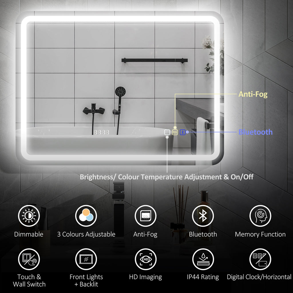 Luxury Smart LED Bathroom Mirror with Bluetooth & Anti-Fog 80x60cm