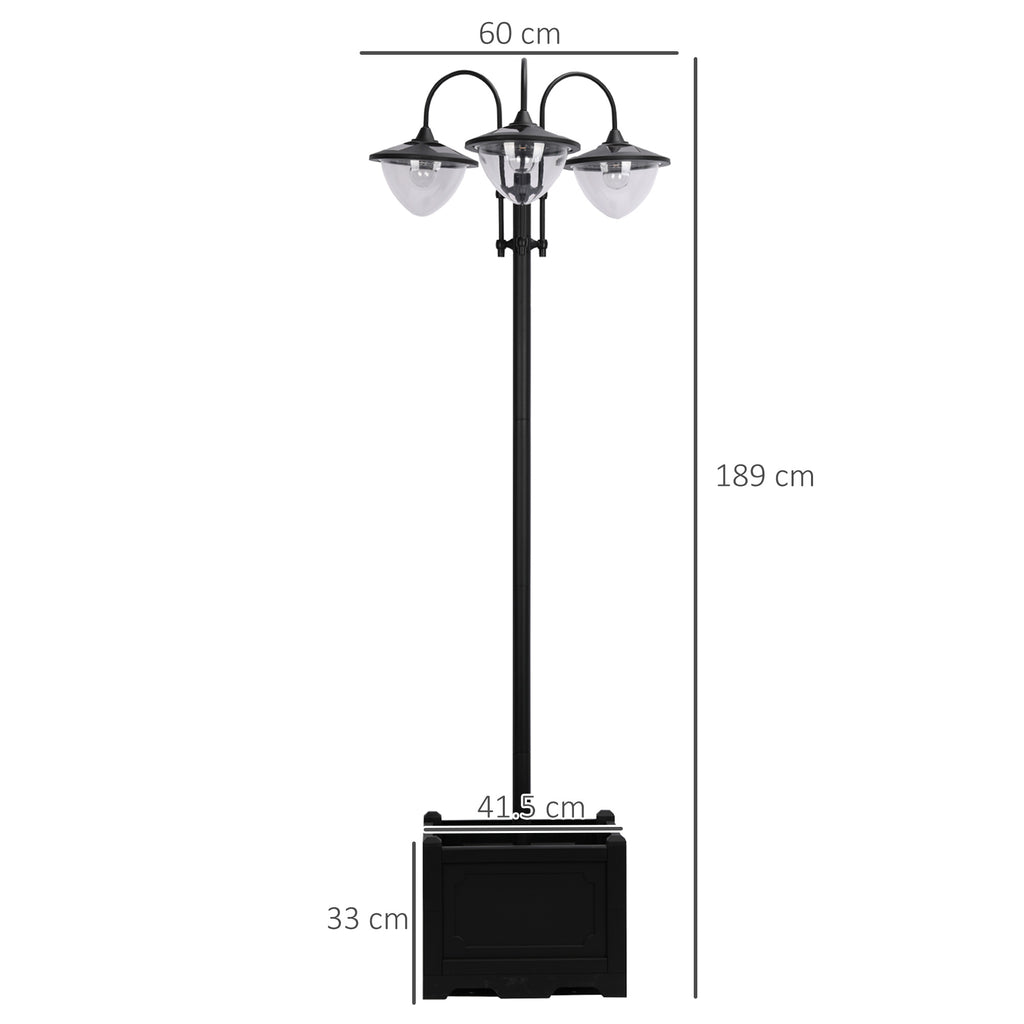Solar Garden Lamp Post with Planter Base | Auto Dusk-to-Dawn | IP44 | 189cm | Black