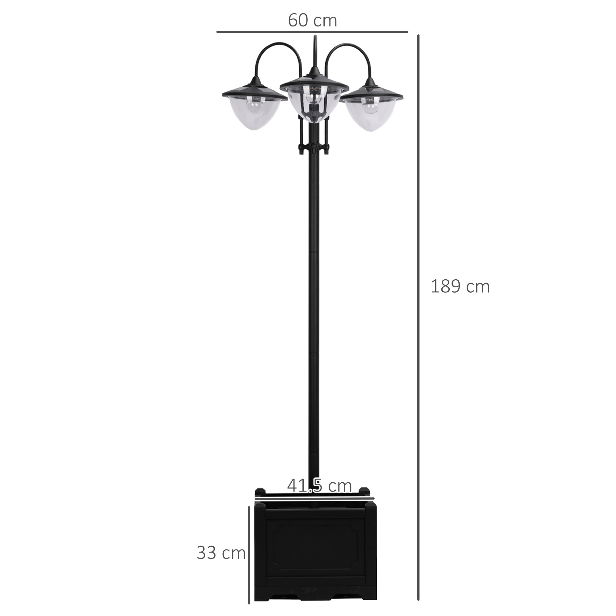 Solar Garden Lamp Post with Planter Base | Auto Dusk-to-Dawn | IP44 | 189cm | Black