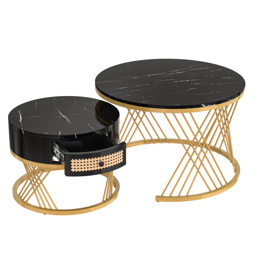 Modern Marble Effect Nesting Coffee Table Set with Gold Legs