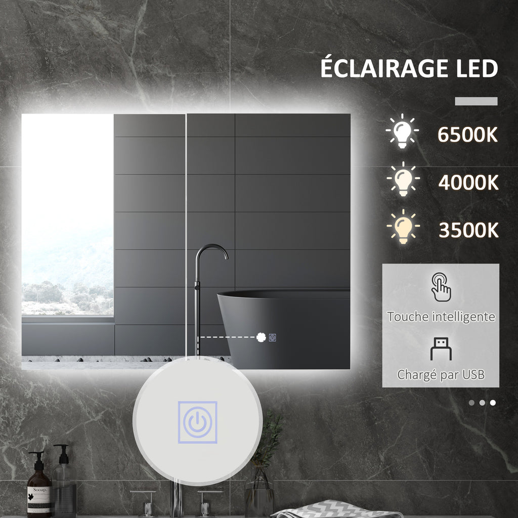 Luxury LED Bathroom Mirror Cabinet with Smart Light & Storage 90x70cm
