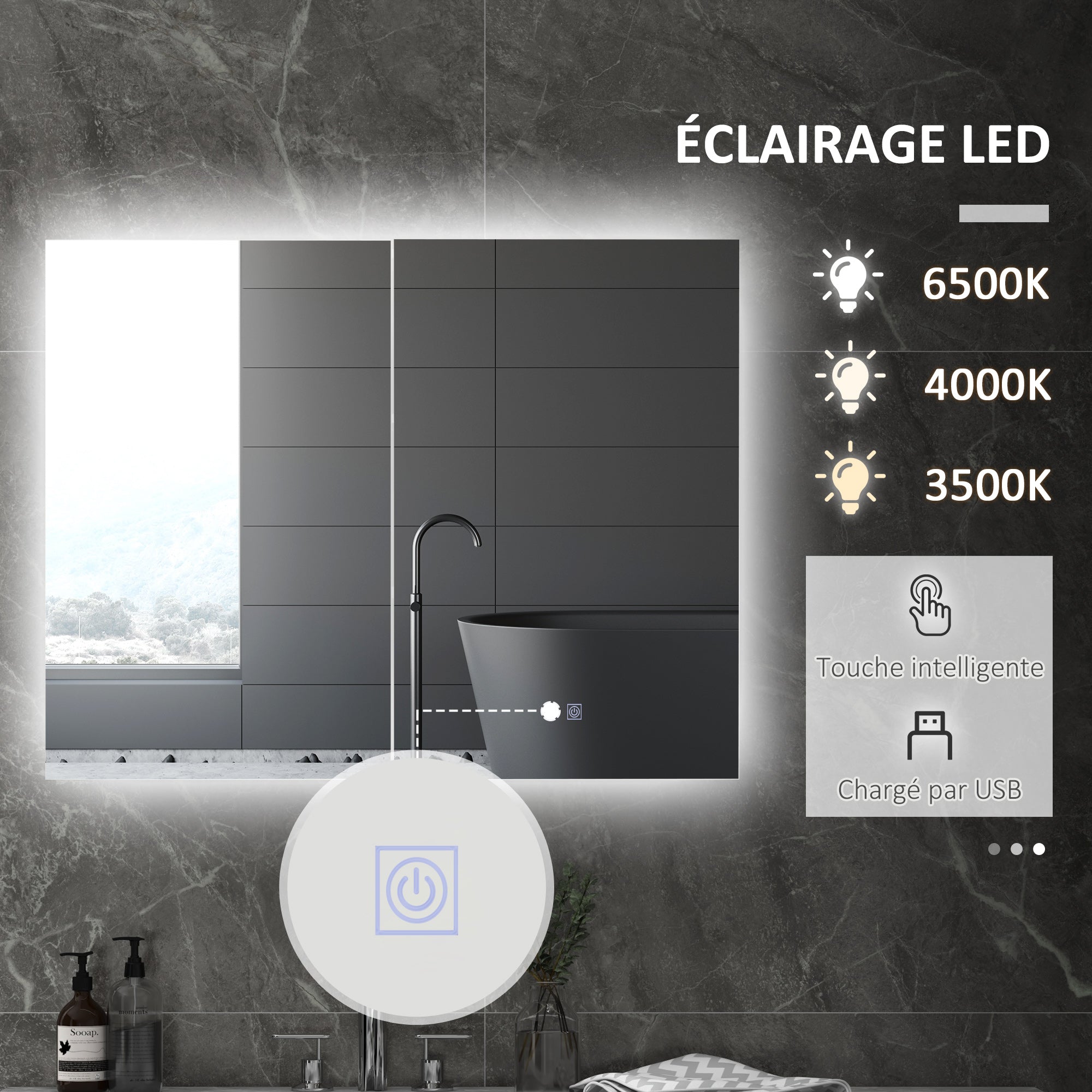 Luxury LED Bathroom Mirror Cabinet with Smart Light & Storage 90x70cm