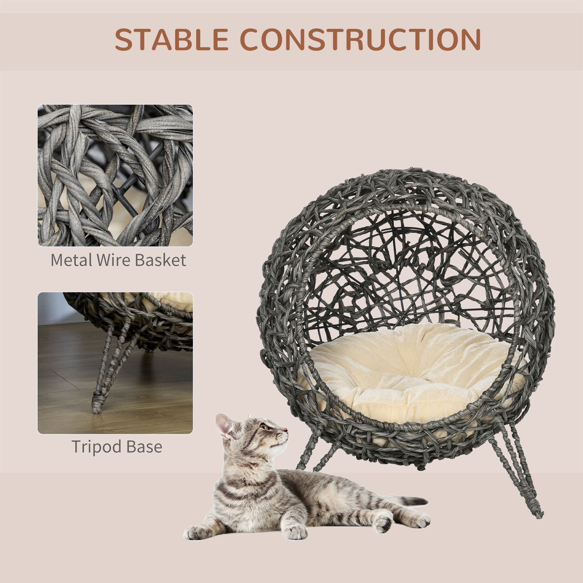Luxury Rattan Elevated Cat Bed with Cushion