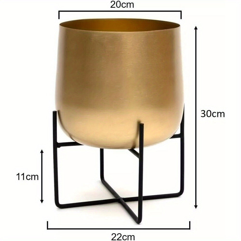 Gold Metal Plant Pot with Black Stand 16cm