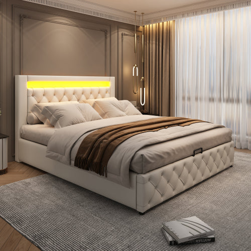 Luxury Upholstered Storage Bed with LED Lighting