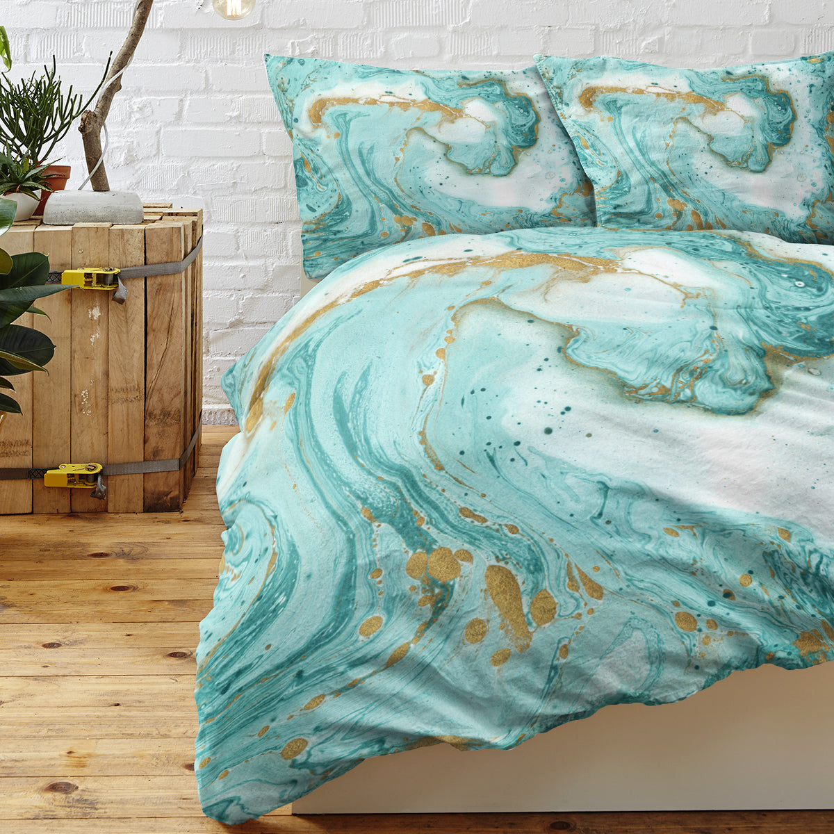 Luxury Marble Bedding Set - Mint & Gold Edition