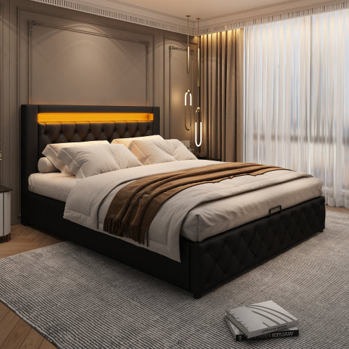 Luxury Upholstered Storage Bed with LED Lighting