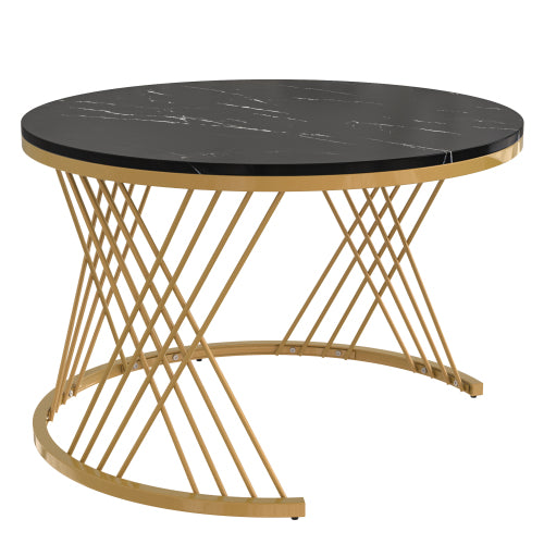Modern Marble Effect Nesting Coffee Table Set with Gold Legs