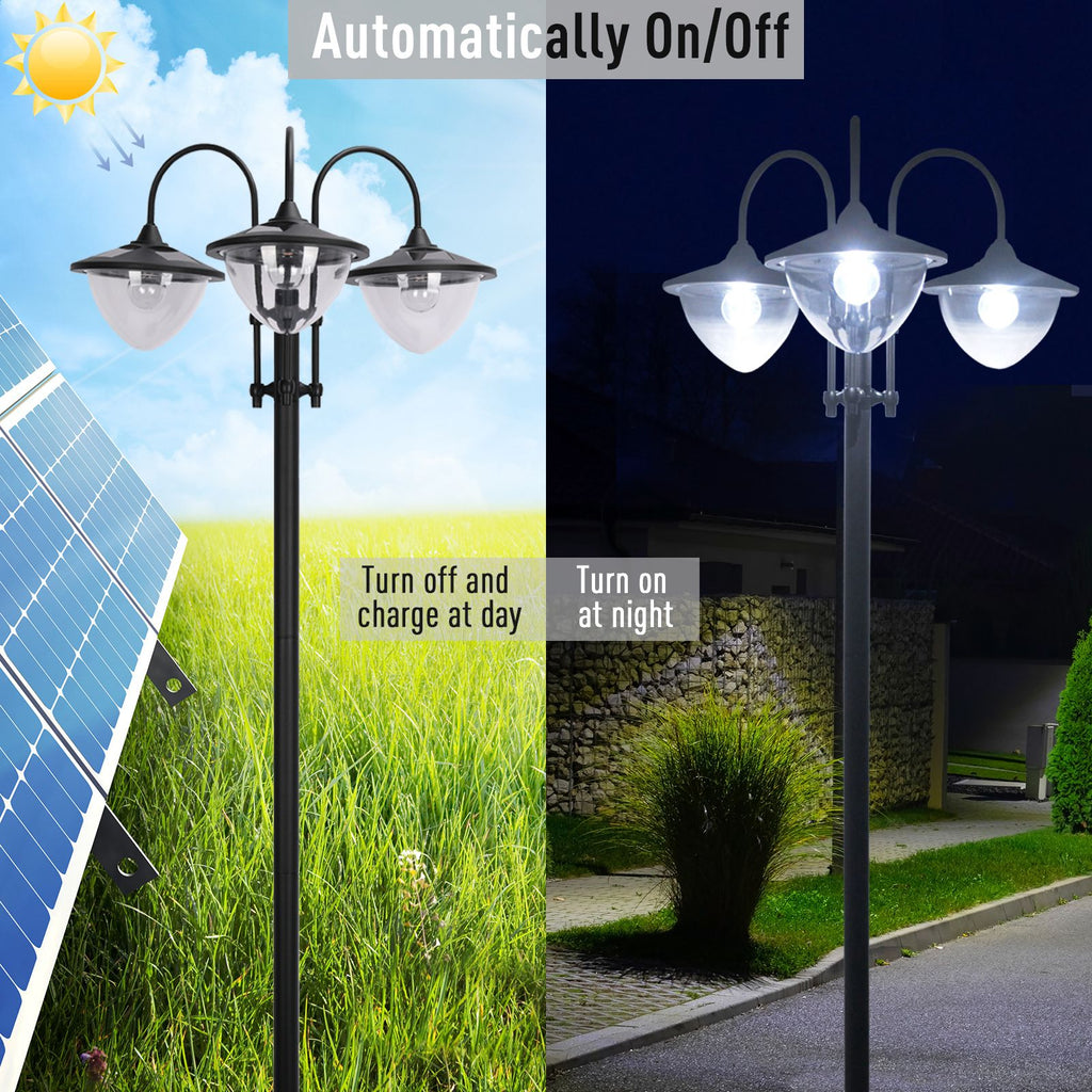 Solar Garden Lamp Post with Planter Base | Auto Dusk-to-Dawn | IP44 | 189cm | Black