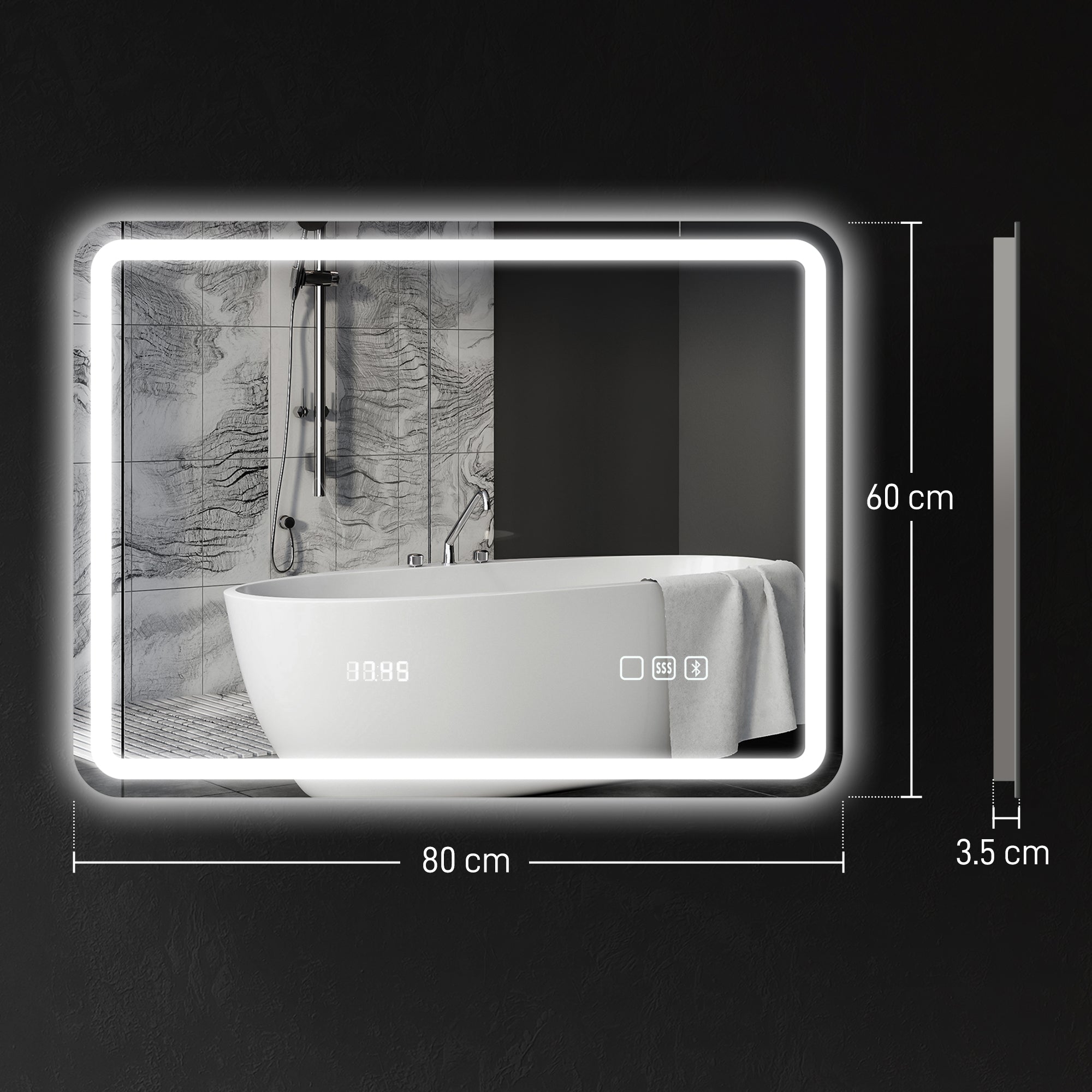 Luxury Smart LED Bathroom Mirror with Bluetooth & Anti-Fog 80x60cm