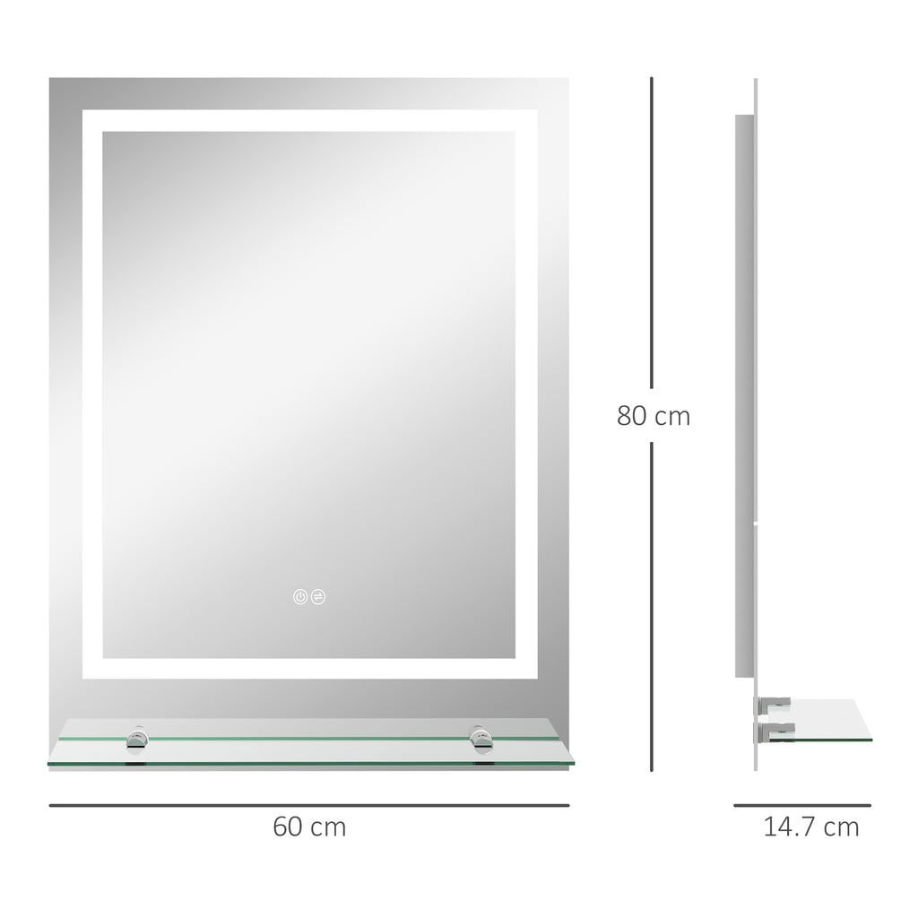 Luxury LED Bathroom Mirror with Smart Touch, Anti-Fog & Shelf 80x60cm