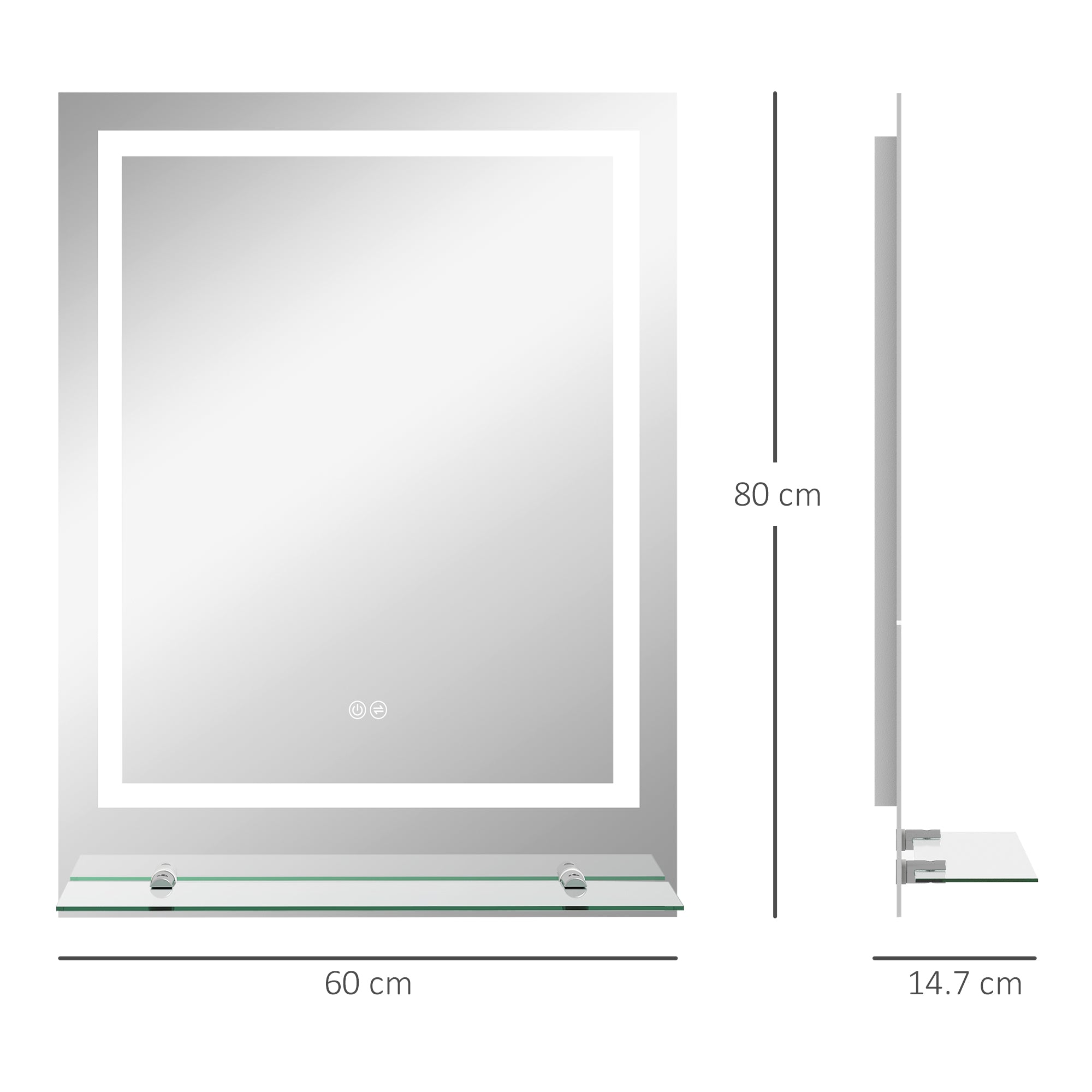 Luxury LED Bathroom Mirror with Smart Touch, Anti-Fog & Shelf 80x60cm