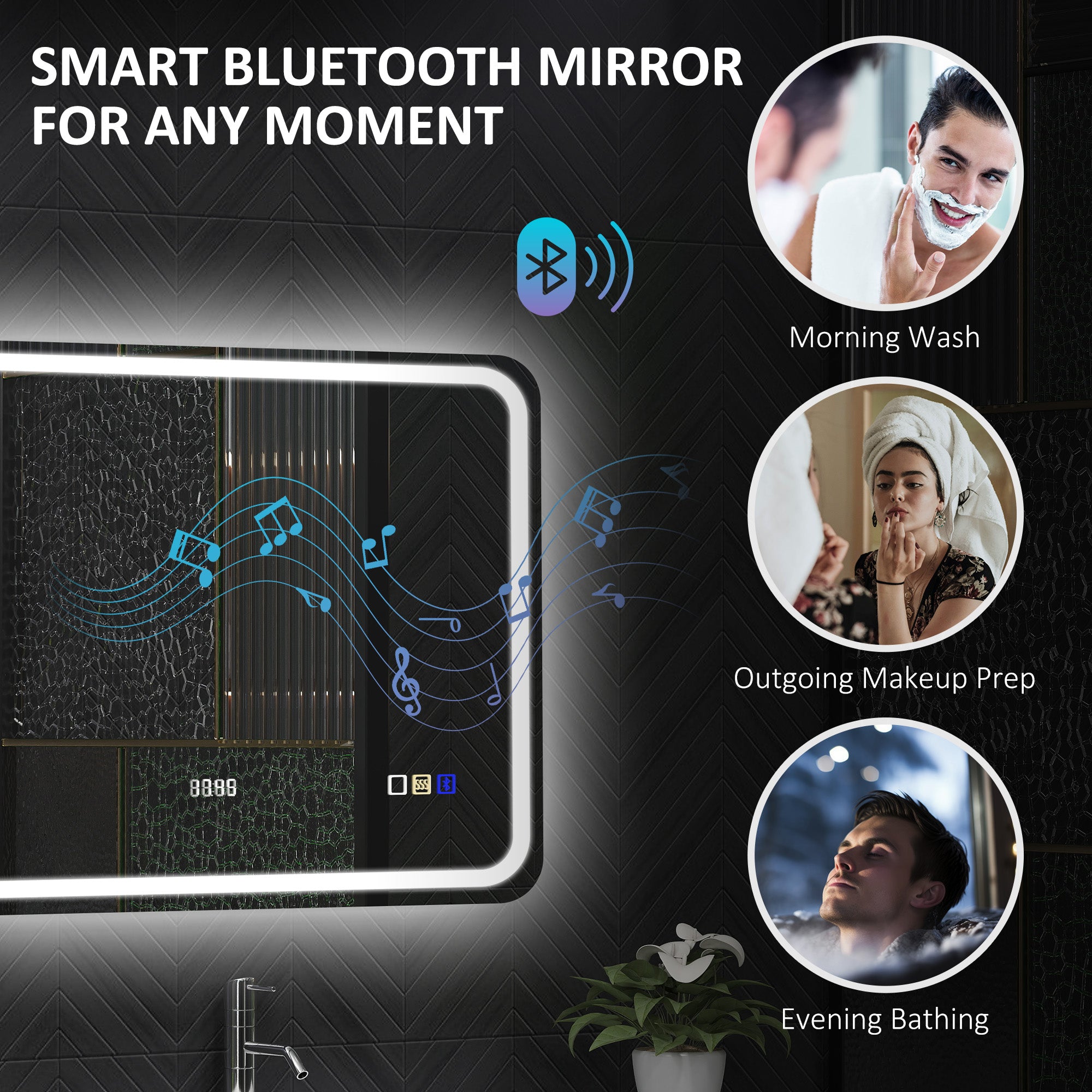 Luxury Smart LED Bathroom Mirror with Bluetooth & Anti-Fog 80x60cm