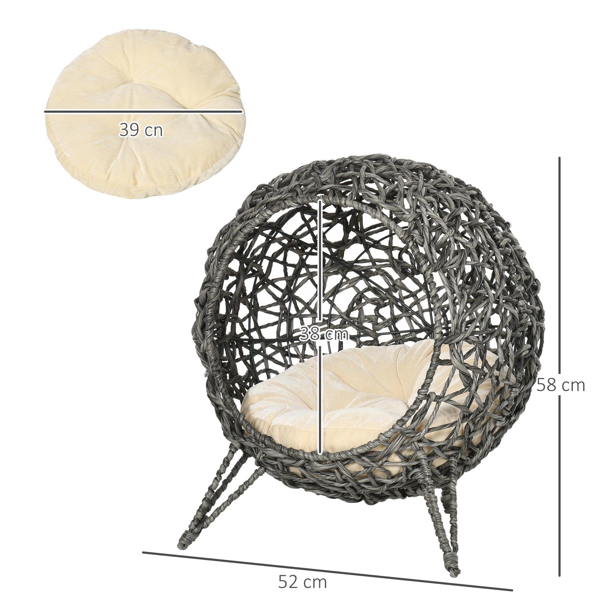 Luxury Rattan Elevated Cat Bed with Cushion