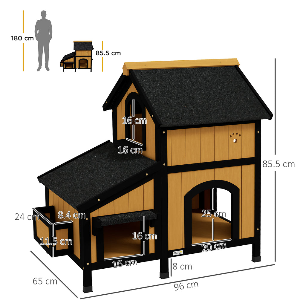 Premium Outdoor Wooden Cat House with Flower Box