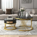 Modern Marble Effect Nesting Coffee Table Set with Gold Legs